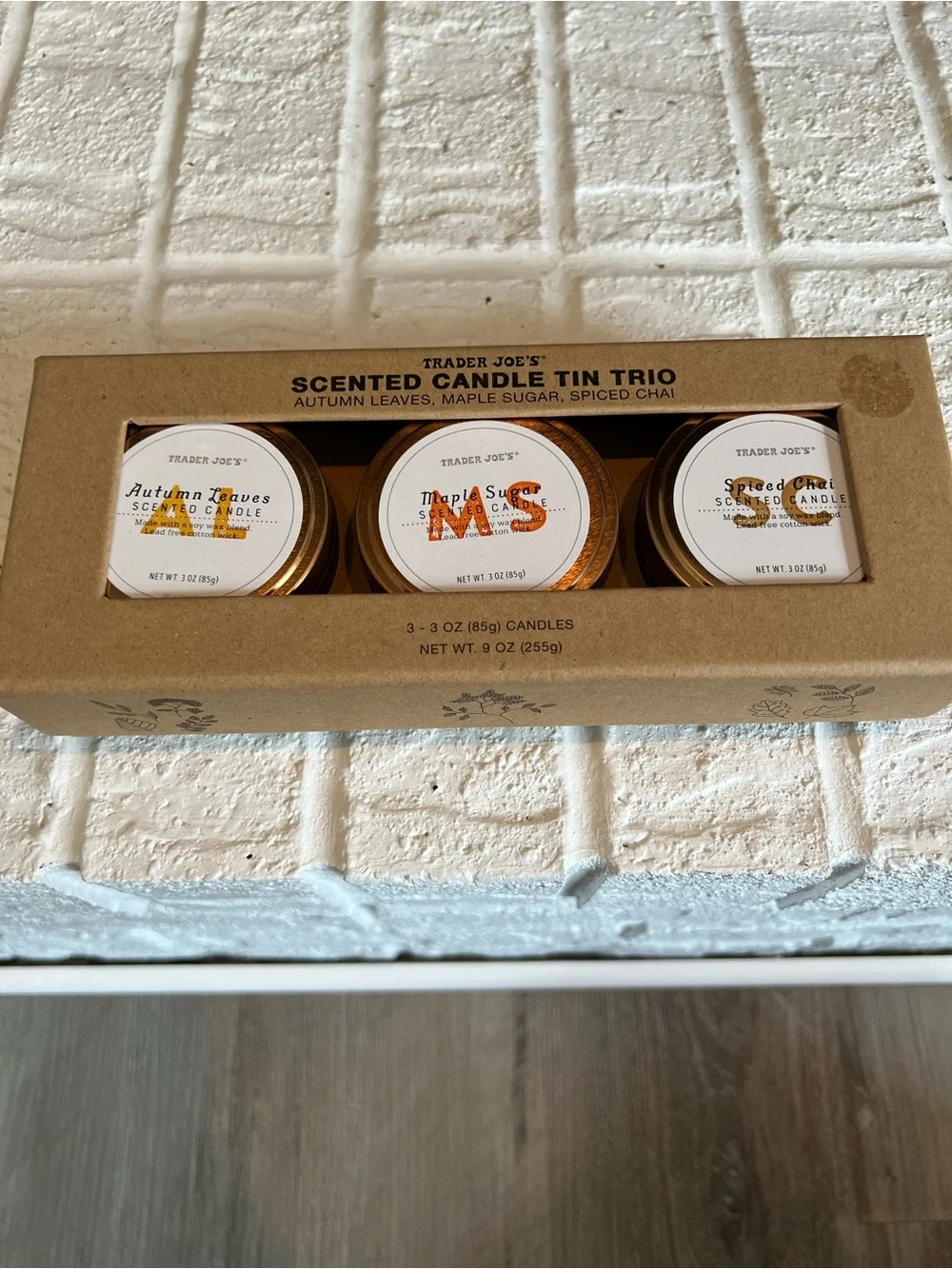 Trader Joe's Scented Candle Tin Trio - Autumn Leaves, Maple Sugar, Spiced Chai